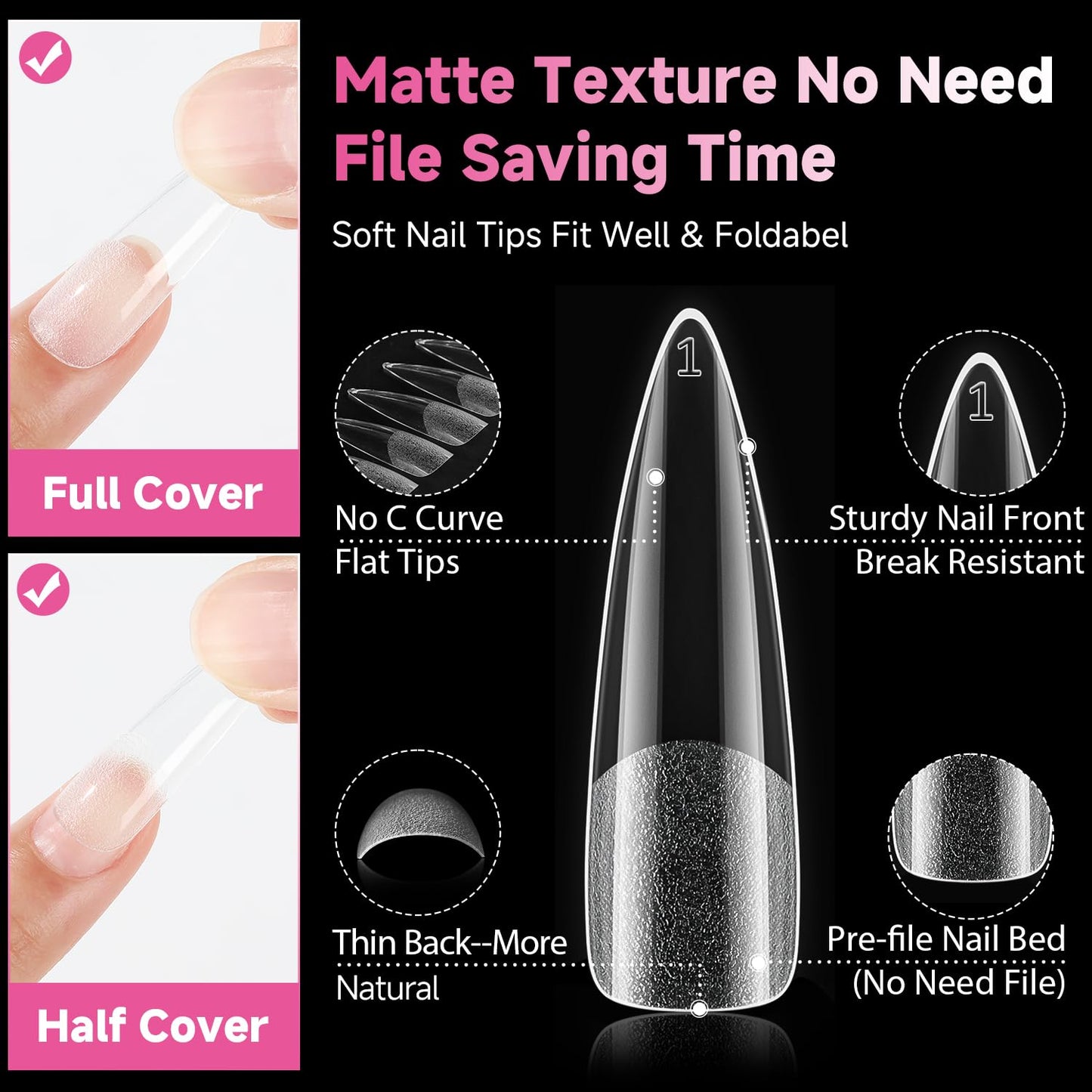 UNA GELLA Halloween XXL Stiletto Nail Tips, 312pcs Pre-Shape Extra Long Stiletto Nails Tips Pre Etched Full Cover No Need File Clear Fake Nails for Party DIY Art Salon 12 Sizes-Velvo Beauty