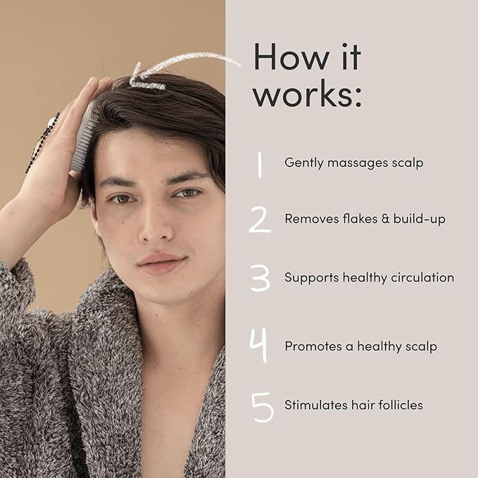 Jupiter Exfoliator Brush For Removing Dandruff & Build-Up - Detangling Scrubber For Wet or Dry Hair - Supports Circulation & Growth - For All Hair Types - Black-Velvo Beauty