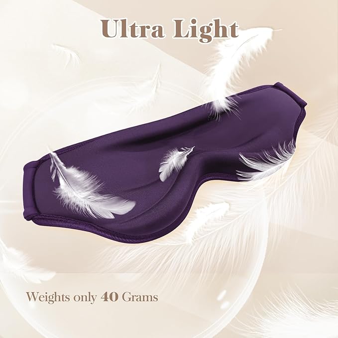 3D Cooling Eye Mask Sleep Mask for Men & Women, 100% Pressure-Free & Light Block-Out Eye Mask for Sleep with Easy Adjustable Strap, Night Eye Cover for Travel, Purple-Velvo Beauty