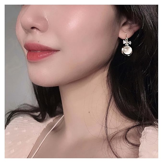Vintage Circle Drop Earring Gold Cat Eye Stone Earrings Dangle Chalcedony Earrings with Bowknot Earrings Jewelry for Women and Teen Girls-Velvo Beauty