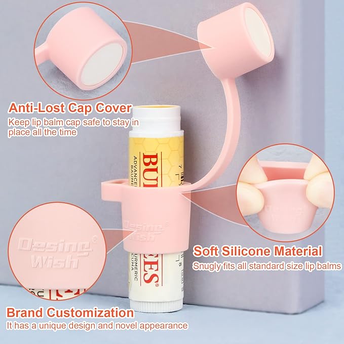 Desing Wish Silicone Lip Balm Holder with Cap Cover Portable Chapstick Holder Keychain Sleeve Lip Balm Key Chain with Key Ring and Wrist Strap Lanyard - Pink-Velvo Beauty