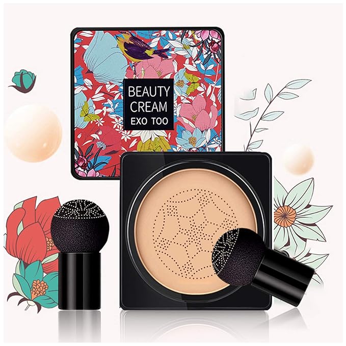 Mushroom Head Air Cushion CC Cream Foundation, Beauty Cream Exo Too BB Cream, Moisturizing, Long Lasting, Matte Concealer, Light Weight, WaterProof Liquid Foundation with 2PCS Mushroom Head-Velvo Beauty