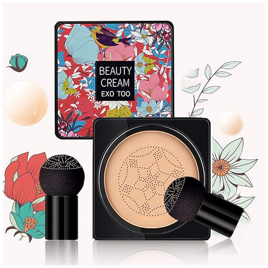 Mushroom Head Air Cushion CC Cream Foundation, Beauty Cream Exo Too BB Cream, Moisturizing, Long Lasting, Matte Concealer, Light Weight, WaterProof Liquid Foundation with 2PCS Mushroom Head-Velvo Beauty