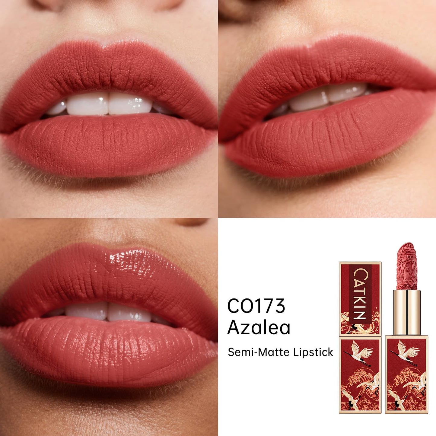 Catkin Semi-Matte Lipstick Hydrating High Impact Color Infused with Vitamin E and Avocado Oil Smooth Soft Texture Long Lasting Matte Finish 173-Velvo Beauty