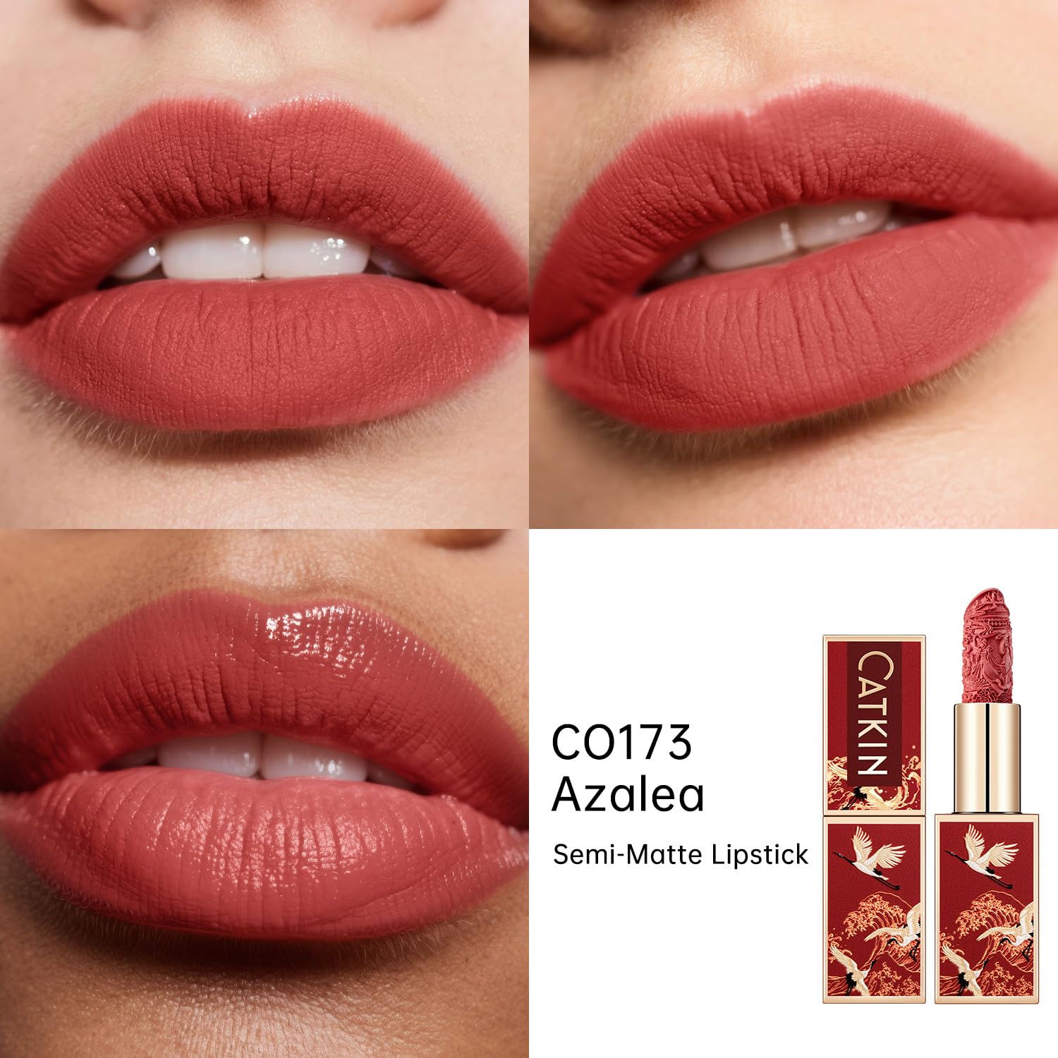 Catkin Semi-Matte Lipstick Hydrating High Impact Color Infused with Vitamin E and Avocado Oil Smooth Soft Texture Long Lasting Matte Finish 173-Velvo Beauty