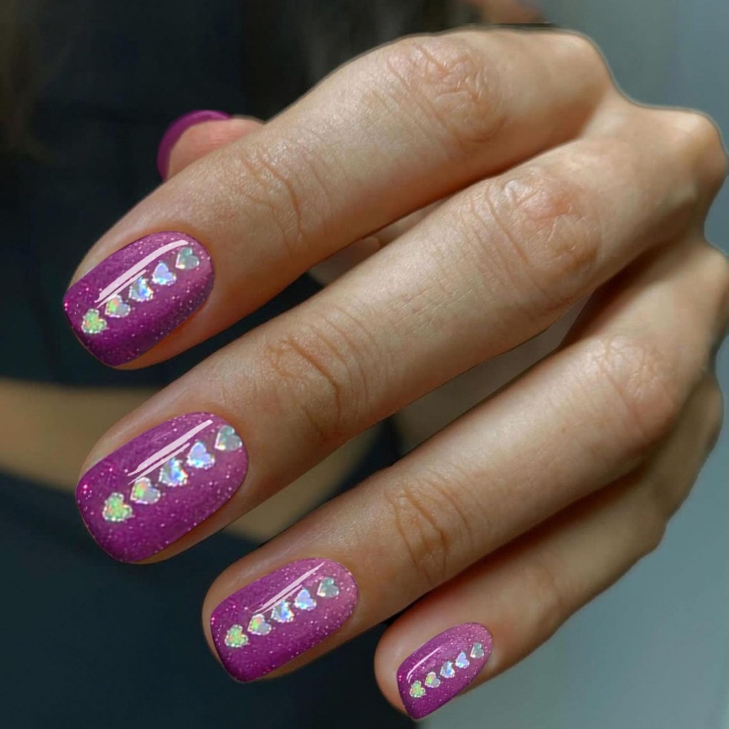 Semi Cured Gel Nail Strips with Heart/Love Designs Gel nail stickers Purple Glitter Nail strips stickers Salon Quality & Easy to Use 20 Pcs for Women-Velvo Beauty