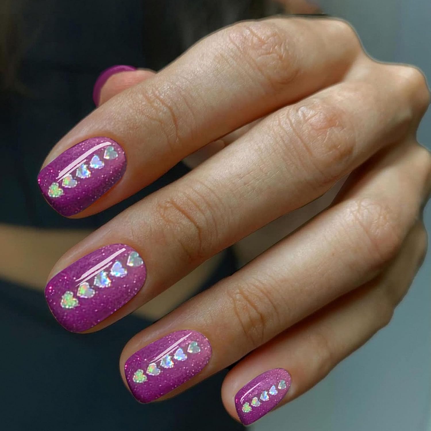 Semi Cured Gel Nail Strips with Heart/Love Designs Gel nail stickers Purple Glitter Nail strips stickers Salon Quality & Easy to Use 20 Pcs for Women-Velvo Beauty