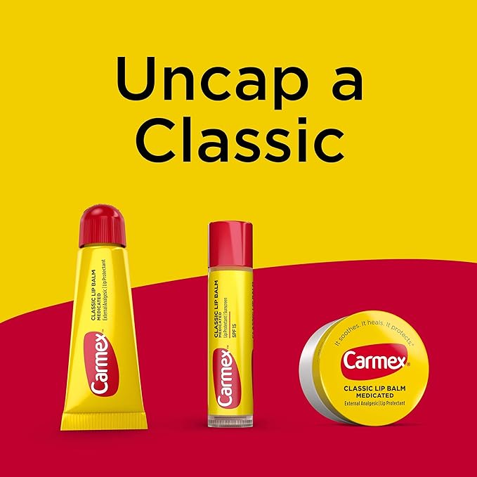 Carmex Medicated Lip Balm Sticks, Lip Moisturizer for Dry, Chapped Lips, 0.15oz, 3 Count (2 Packs) plus 1 Count Carmex Lip Balm Tube, 0.35oz-Velvo Beauty
