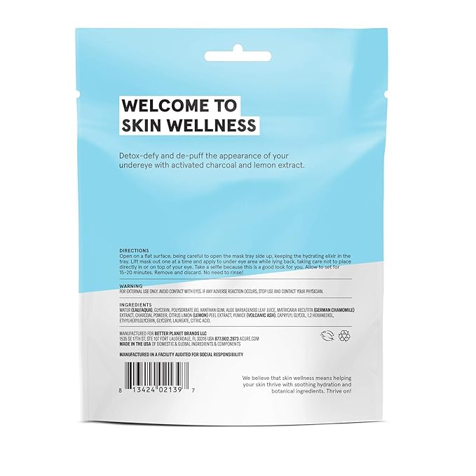Acure Detox-Depuff Charcoal Lemonade Under Eye Hydrogels | 100% Vegan | For Oily to Normal & Acne Prone Skin | Charcoal, Lemon & Cucumber - Detoxies & De-Puffs Under Eye Area | 2 Single Use | 1 Count-Velvo Beauty