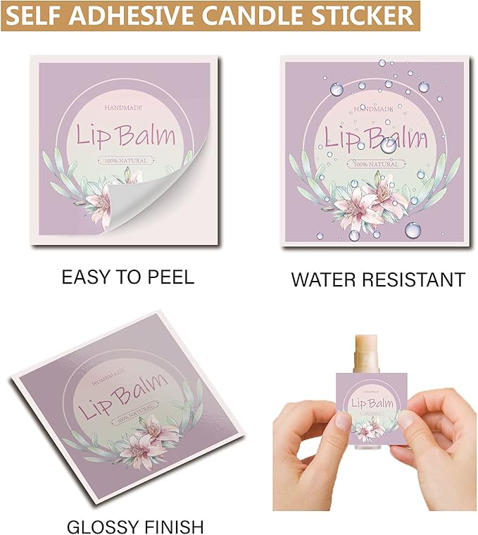 CRASPIRE Lip Balm Labels 80pcs Homemade Lip Balm Labels 2” Clear Lip Balm Labels for Tubes Printable Waterproof Lip Balm Stickers Labels for Lip Balm Handcream Candle Container（Flowers-Pink Purple）-Velvo Beauty