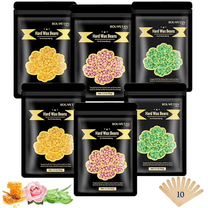 Wax Beads for Hair Removal – 6 Packs, 21oz – Gentle, Effective Hard Waxing Beads for Smooth Skin Bikini, Eyebrow, Face, Legs, Full Body Waxing-Velvo Beauty