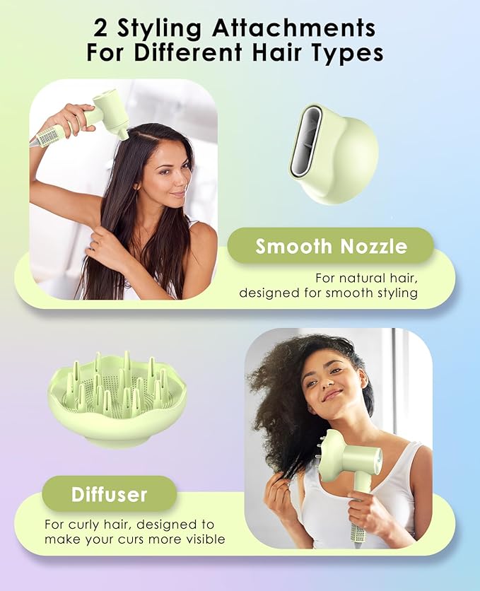 Hair Dryer with Diffuser for Curly Hair, Negative Ionic Hairdryer, High-Speed Blow Dryer with 110, 000 RPM Brushless Motor, Fast Drying Lightweight Travel Hairdryer, Low Noise Quiet Hair Dryers-Velvo Beauty