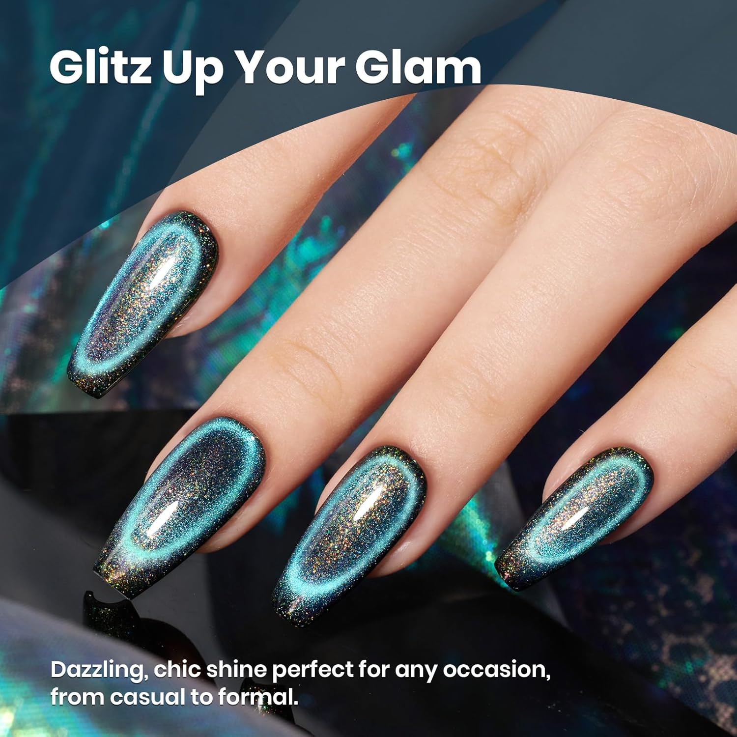 Beetles Cat Eye Gel Polish, 15ML Blue Purple Cat Eye 9D Holographic Glitter Magnetic Gel Nail Polish Rainbow Color Soak Off UV Mermaid Tears Series French Nail Art Manicure Gift for Women-Velvo Beauty