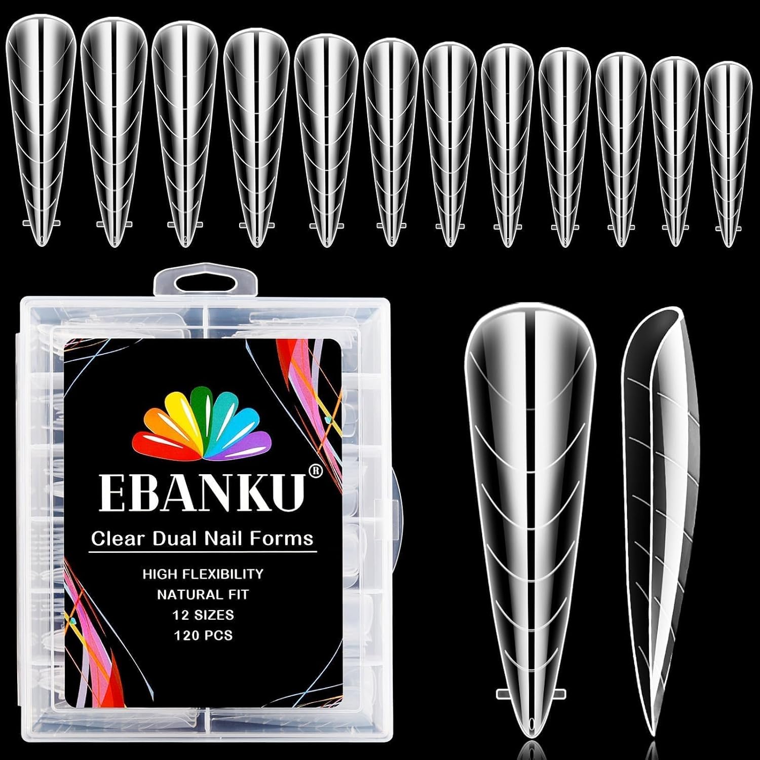 EBANKU Dual Nail Forms for Poly Extension Gel 120 PCS Structure Poly Nail Gel Stiletto Nail Tips for Builder Gel Solid Nail Gel Glue Nail Art Design Salon&DIY-Velvo Beauty