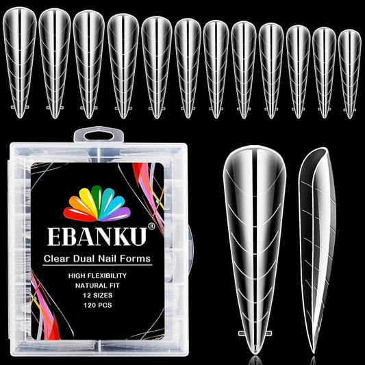 EBANKU Dual Nail Forms for Poly Extension Gel 120 PCS Structure Poly Nail Gel Stiletto Nail Tips for Builder Gel Solid Nail Gel Glue Nail Art Design Salon&DIY-Velvo Beauty