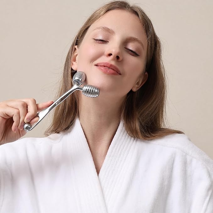 Stainless Steel Face Roller - Metal Facial Cooling Massager for Face and Eyes, Esthetician Supplies Cold Roller for Puffiness, Wrinkles, Dark Circles-Velvo Beauty
