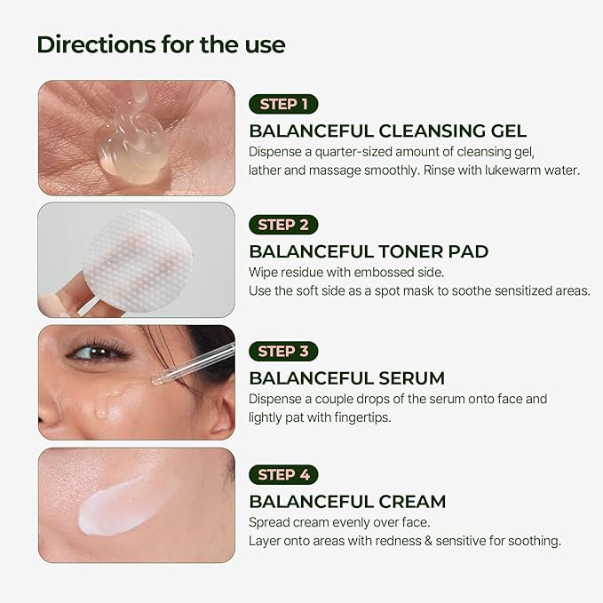 Torriden BALANCEFUL Cica Trial Kit, Gotu Kola Infused Daily Skincare Kit - 4 Step Regimen with Cleansing Gel, Toner Pad, Serum, and Cream | Vegan, Hypoallergenic Korean Skin Care-Velvo Beauty