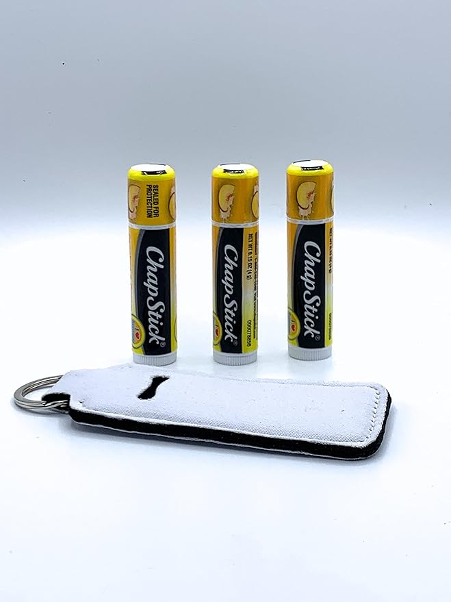 Peaches and Cream Chapstick 3-Pack. Includes Bonus Lip Balm Holder Keychain (White). Limited Edition Flavor from the Chapstick I Love Summer Collection, Unique Gift Bundle from Tiny Seed-Velvo Beauty