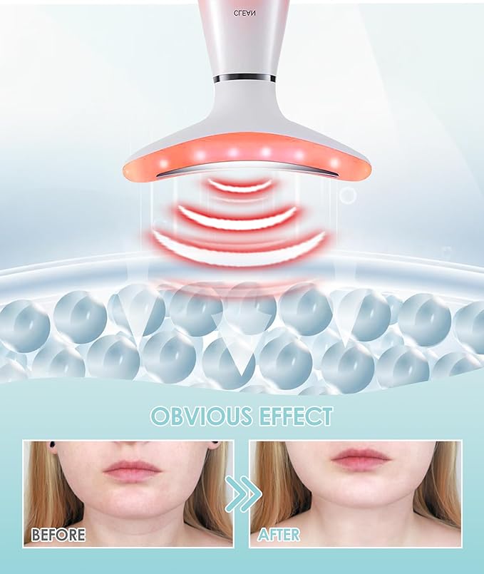 7 Color Neck Face Massager - Facial Massager Tool for Skin Care at Home, Vibrating Face Massager with Thermals, Pink-Velvo Beauty