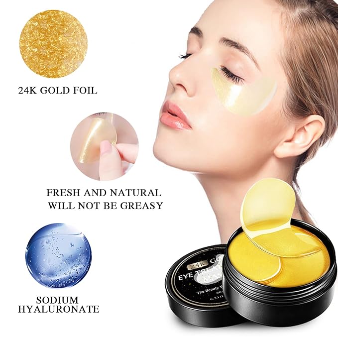 Nuonove 30 Pairs Under Eye Mask, 24k Gold Under Eye Patches, Brightening Eye Mask, Collagen Eye Mask Patches, Gold Eye Patches for Puffy Eyes, Wrinkles, Dark Circles, Eye Bags-Velvo Beauty