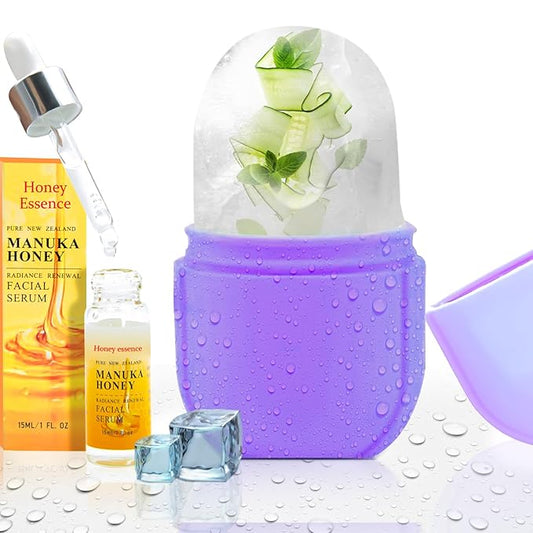 Ice Roller for Face,Ice Face Roller Skin Care ,Face Ice Pack Ice Facial and Eyes Cube Massager tools.Contains Essence Set (Set-Purple)-Velvo Beauty