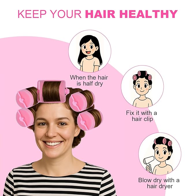 24 Pieces Foam Sponge Hair Rollers - Soft Sleeping Hair Curlers for Hair Styling (2inch, Pink)-Velvo Beauty