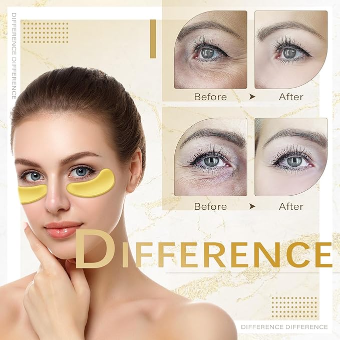 60 Pairs 24k Gold Under Eye Patches for Dark Circles Puffiness Wrinkles Individually Packaged Under Eye Patches Mask with Acid and Collagen for Relieves Pressure and Reduces Wrinkles-Velvo Beauty