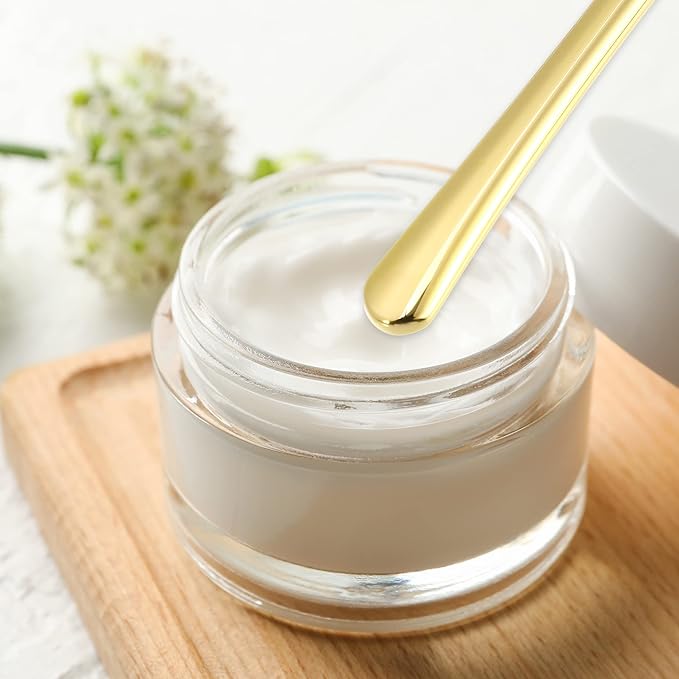 VOCOSTE 4 Pcs Makeup Spatula Mini Spoon, Eye Cream Massage Sticks Beauty Scoop, for Facial Cosmetic Face Cream, Zinc Alloy 2.32"x0.30", Gold Tone-Velvo Beauty