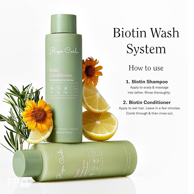 Rizos Curls Biotin Shampoo Gently Cleanse, Strengthen & Nourish Hair with Biotin & Rosemary Oil Reduces Shedding for Fuller, Healthier Hair For all Hair Types Sulfate & Paraben Free-Velvo Beauty