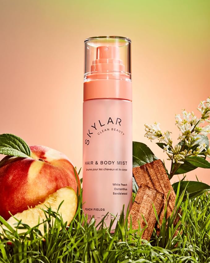 Skylar Peach Fields Hair & Body Mist | Hypoallergenic & Clean Fragrance | Vegan, Cruelty Free, and Safe For Sensitive Skin | 80 ML, 2.7 Fl Oz-Velvo Beauty