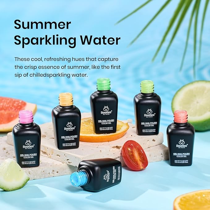 Beetles Glitter Gel Polish Set, 6 Colors Sparkling Water Shimmer Blue Green Pink Orange Glitter Neon Gel Polish Halloween Soak Off Nail Art Design Salon Home Manicure Gift for Girls Women-Velvo Beauty