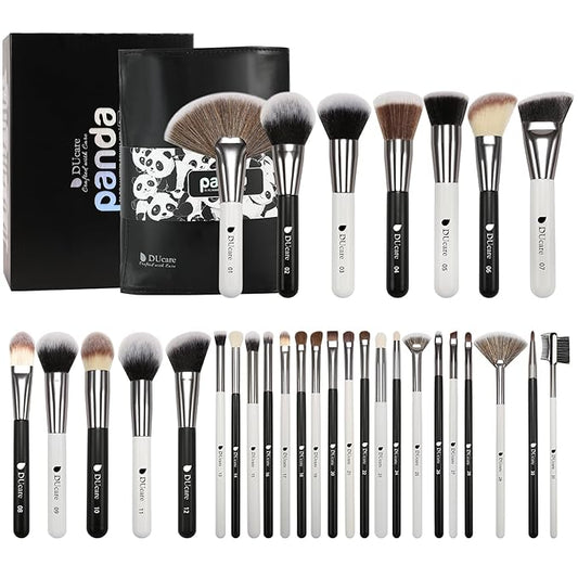 DUcare Professional Makeup Brushes 31Pcs Panda Series Makeup Brush Set Kabuki Foundation Blending Face Powder Blush Concealers Eye Shadows With Leather Case Organizer-Velvo Beauty