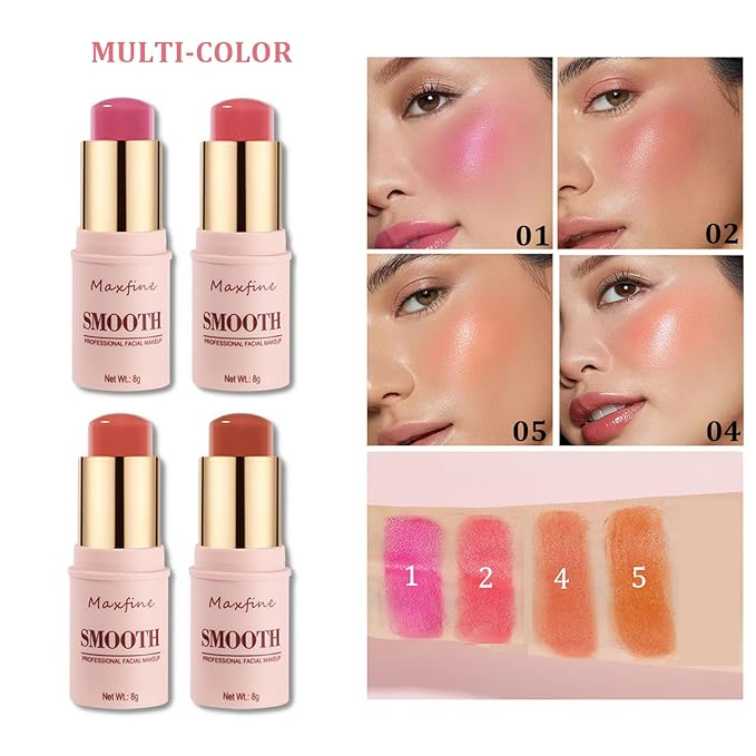 Blush for Cheeks - Buildable Cream Blush, 3-in-1 Blush Stick Makeup for Cheek Lip Eyeshadow Contour, Tint Blush Blam for Mature Skin Women Girl Make Up Gift (Tangy Citrus #5)-Velvo Beauty
