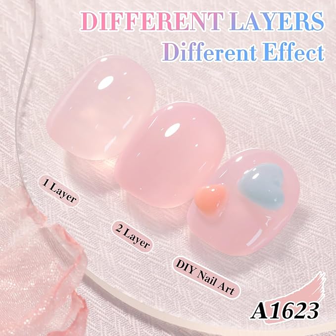 Double Rhythm 0.50 OZ Translucent Gel Polish Same Color Same Bottle Sheer Pastel Neutral Natural Milky 15 ML Jelly UV Nail Art DIY at Home (Pink-A1623)-Velvo Beauty