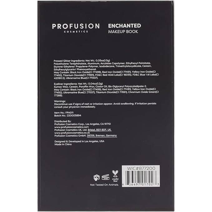 Profusion Cosmetics 5-pc Makeup Look Book, Long Lasting Eye Makeup for Women Eye Brightening Pressed Glitter with Eyeshadow Brush and Black Eyeliner, Easy To Clean and Convenient Makeup Sharpener-Velvo Beauty