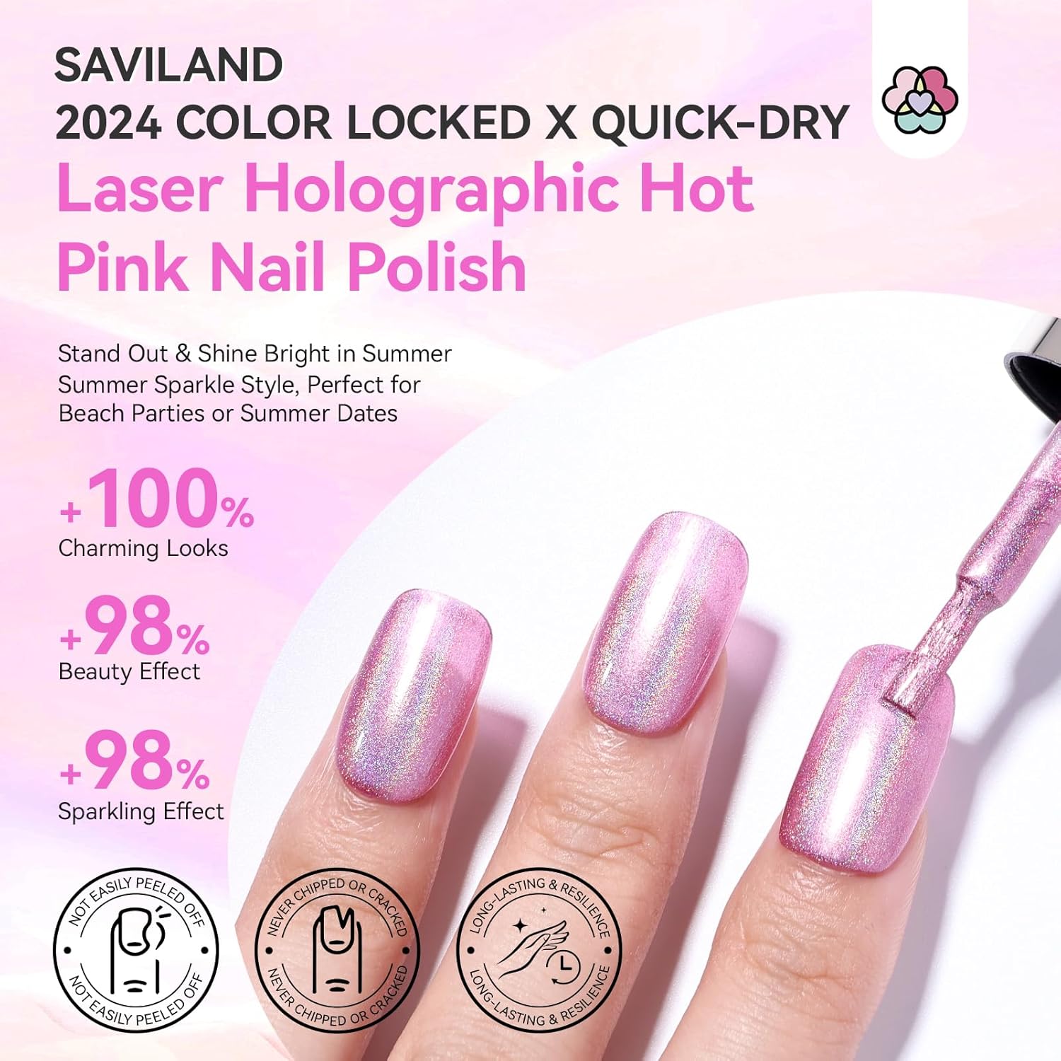 SAVILAND Holographic Nail Polish Pink: Metallic Chrome Nail Polish Air Dry Fast,10 ml/0.34 oz High Glossy Shimmer Glitter Nail Pigment Oil-based Fingernail Polish for Salon DIY Home for Women-Velvo Beauty