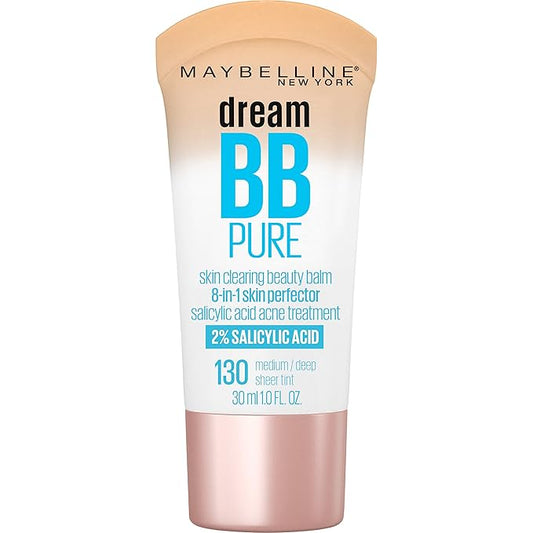 Maybelline Dream Pure Skin Clearing BB Cream, 8-in-1 Skin Perfecting Beauty Balm With 2% Salicylic Acid, Sheer Tint Coverage, Oil-Free, Medium/Deep, 1 Count-Velvo Beauty