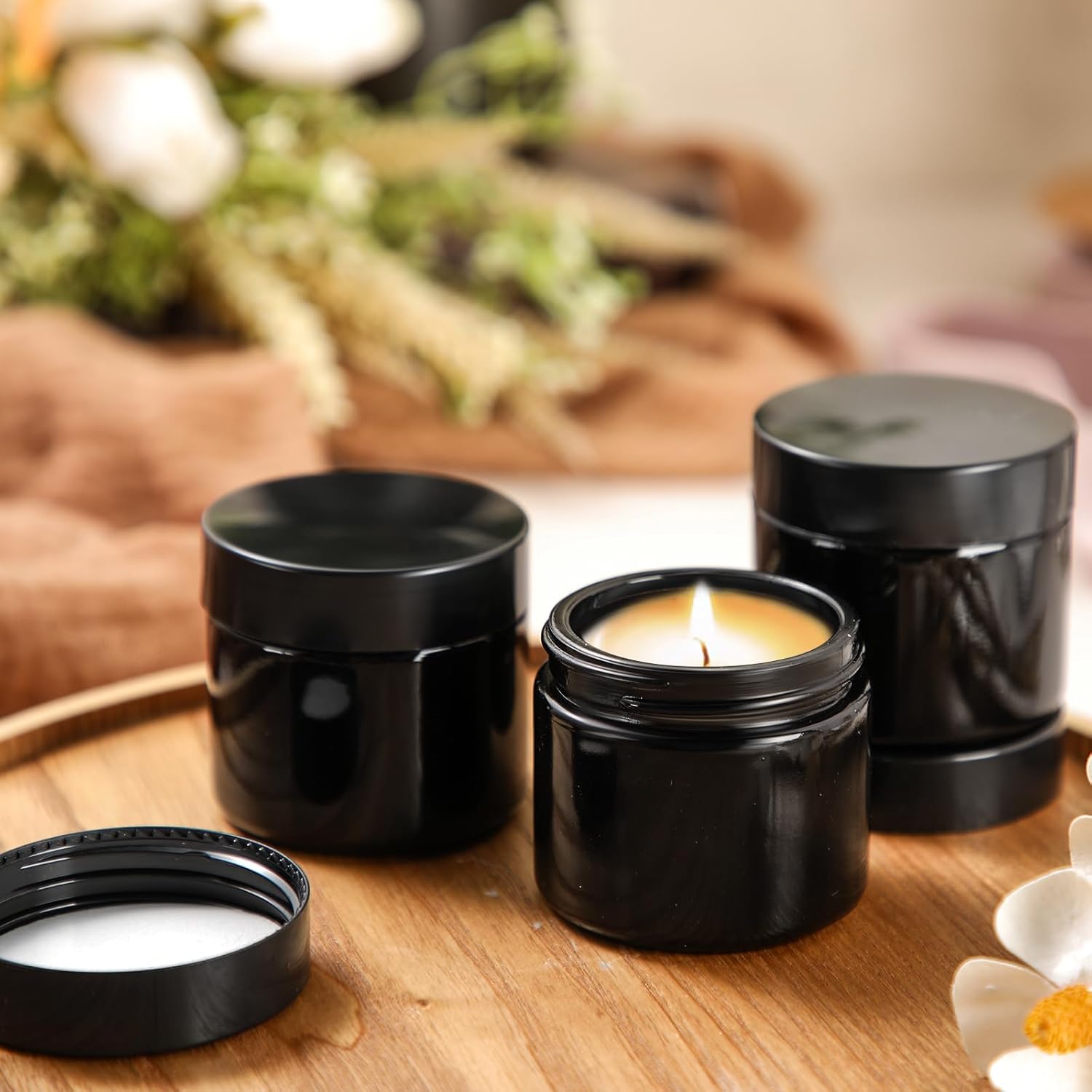 Domensi 72 Pcs 2 oz Glass Jars with Lids Travel Size Round Leakproof Empty Cosmetic Jars with Inner Liners Lid for Storing Makeup Lotions Face Cream Ointments Candle DIY Making (Black)-Velvo Beauty