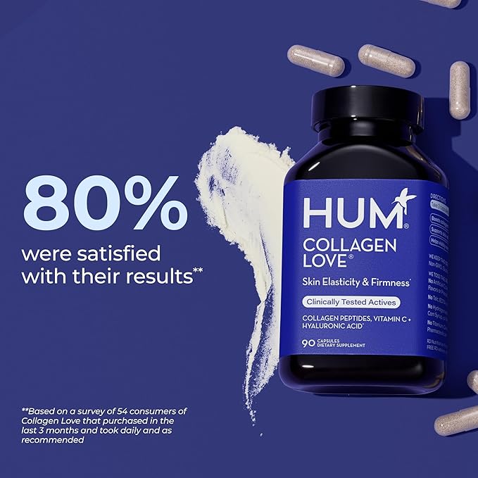 HUM Collagen Love Skin Supplement - Collagen Peptides w/Hyaluronic Acid & Vitamin C, Supports Firm Skin & Helps Minimize Signs of Aging - Supplements for Women and Men (90-Count)-Velvo Beauty