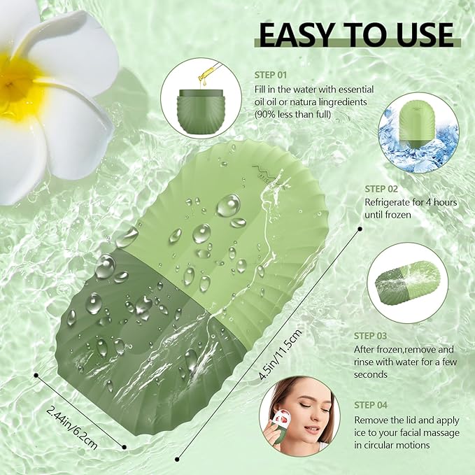 Ice Roller for Face and Eye, Silicone Ice Facial Roller Ice Holder, Face Ice Mold Skin Care, Face Icers Reusable Ice Cube Roller for Shrink Pores Anti Wrinkle Reduce Puffiness, Green-Velvo Beauty
