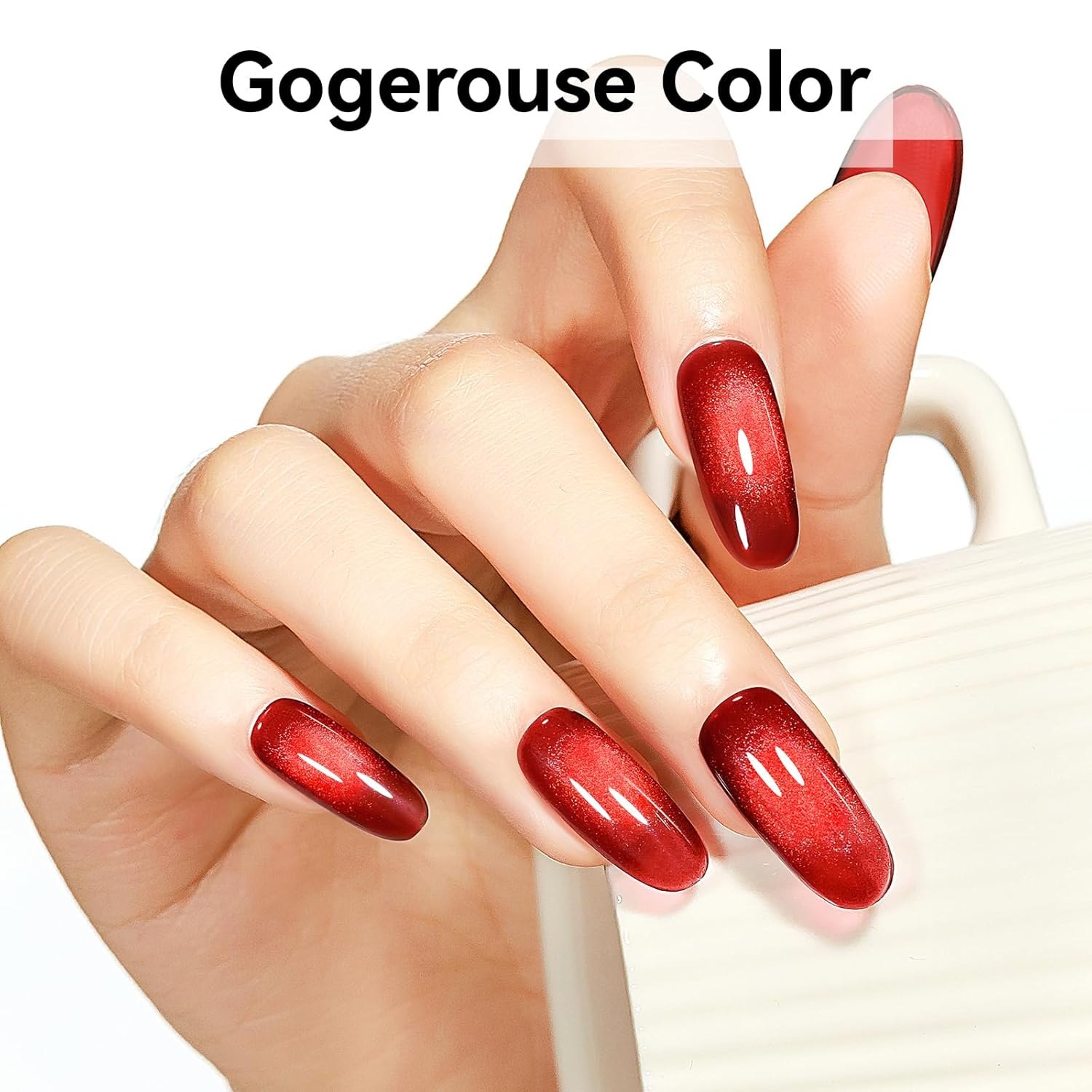 Cat Eye Magnetic Gel Nail Polish, Red Nail Polish Color Burgundy Red Moonlight UV Glitter Holographic With Magnet Manicure Salon DIY At Home-Velvo Beauty