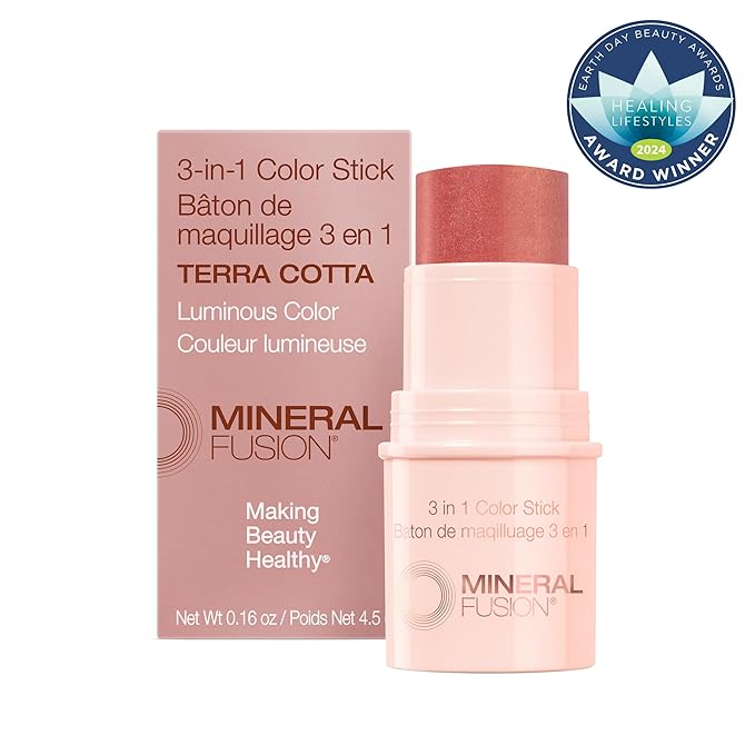 Mineral Fusion 3-in-1 Color Stick, Instant Color Pop and Blush for Cheeks, Creamy Lightweight Formula, Multi-Use Eye, Face, and Lip Makeup, Terra Cotta-Velvo Beauty