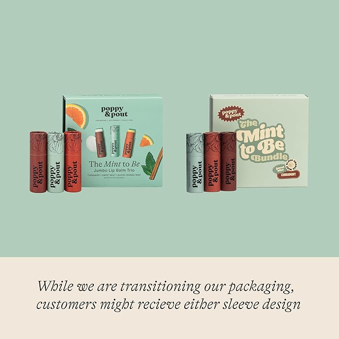Jumbo Lip Balm Gift Set (3-Pack, Minty Flavors) | Poppy & Pout All Natural Lip Balms & Moisturizers | Hydrates with Beeswax, Vitamin E, Organic Coconut Oil | Cruelty-Free | Recyclable Cardboard Tube-Velvo Beauty