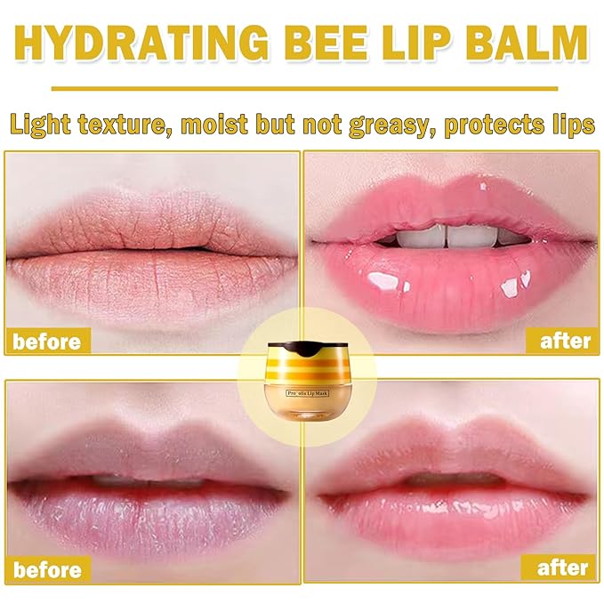 3PCS Bee Lip Balm Honey Pot Honey Strawberry Apple Lip Balm Sleeping Lip Mask Silky Hydrating Bee Lip Balm Lip Mask Overnight Lip Care Products(Honey+Strawberry+Apple Lime)-Velvo Beauty