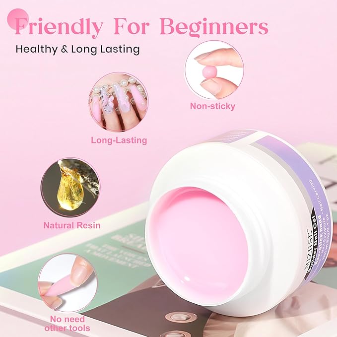 MIZHSE Solid Nail Builder Gel, 2.1 oz 60g Pink Builder Gels for Nails Non-Sticky Solid Builder Extensions Hard Gel with 24pcs Dual Forms and Silicone Pen 3D Art Manicure Set-Velvo Beauty