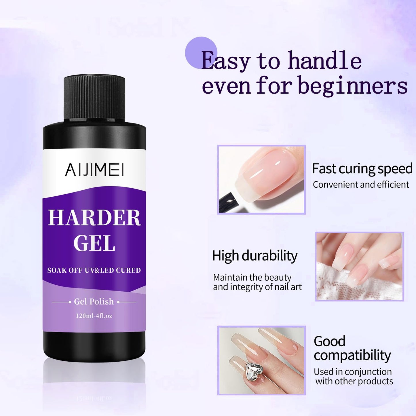 AIJIMEI 120ml Harder Gel Builder Gel Nail Builder Strengthener for Nail Art Versatile Use for All Types, Fast Drying Harder Gel Extension, 4 Fl Oz-Velvo Beauty