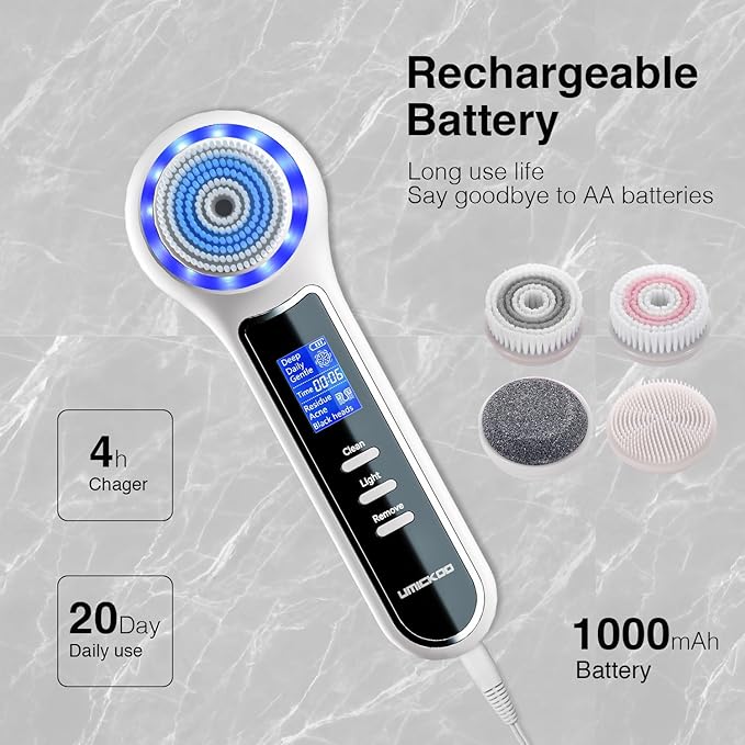 Face Scrubber Exfoliator with LCD Screen,Rechargeable Facial Cleansing Brush IPX7 Waterproof 3 in 1 Blackhead Remover Vacuum for Exfoliating,Massaging and Deep Pore Cleansing-Velvo Beauty