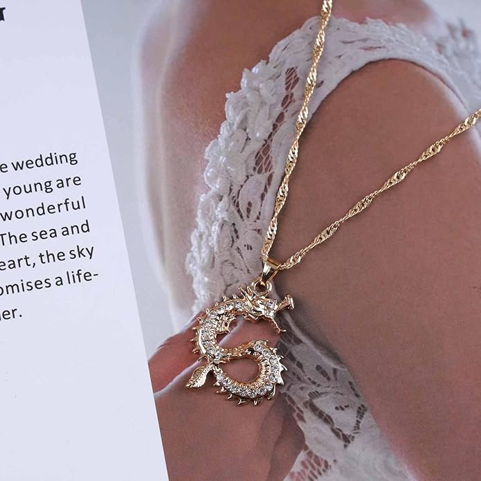 Vintage Dragon Pendant Necklace Punk Dragon Necklace Ancient Dragon Choker Necklace Gold Flying Dragon Necklace Jewelry for Women-Velvo Beauty