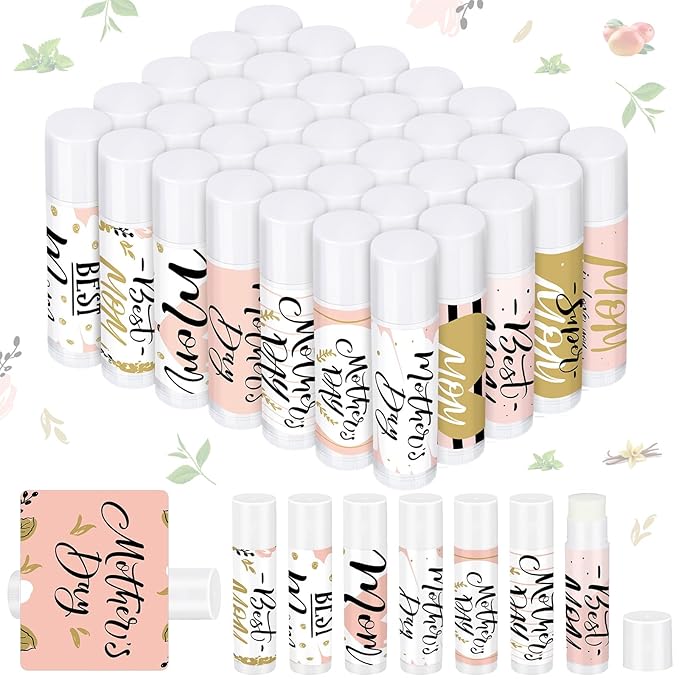 Dunzy 50 Pcs Mother's Day Lip Balm in Bulk Gift Set Moisturizing Lip Moisturizer Party Favors with Assorted Fruit Flavors for Best Mom Women Dry Chapped Lips Mother's Day Gifts-Velvo Beauty