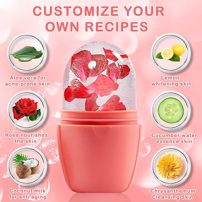 XHJRI Ice Face Roller Massager,Ice Cube Roller for Face, Eyes and Neck Naturally Conditioning and Skin Care,De-Puff Eye Bags,Reduce Migraine Pain,Reusable Massage Silicone Ice Mold (New Pink)-Velvo Beauty